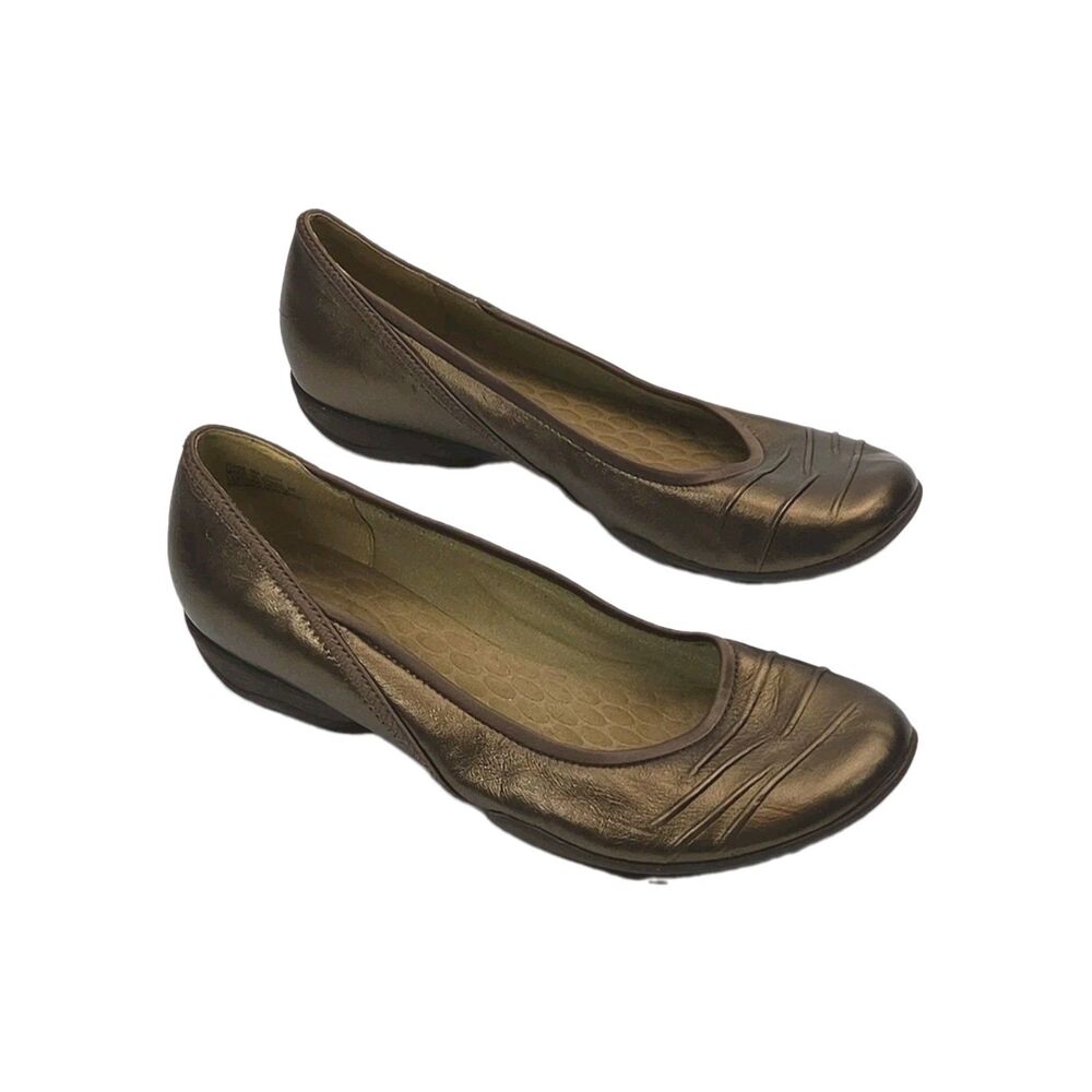 Clarks Privo Ballet Flats Bronze Brown Women Sz 8 Slip-On Shoe Leather Comfort